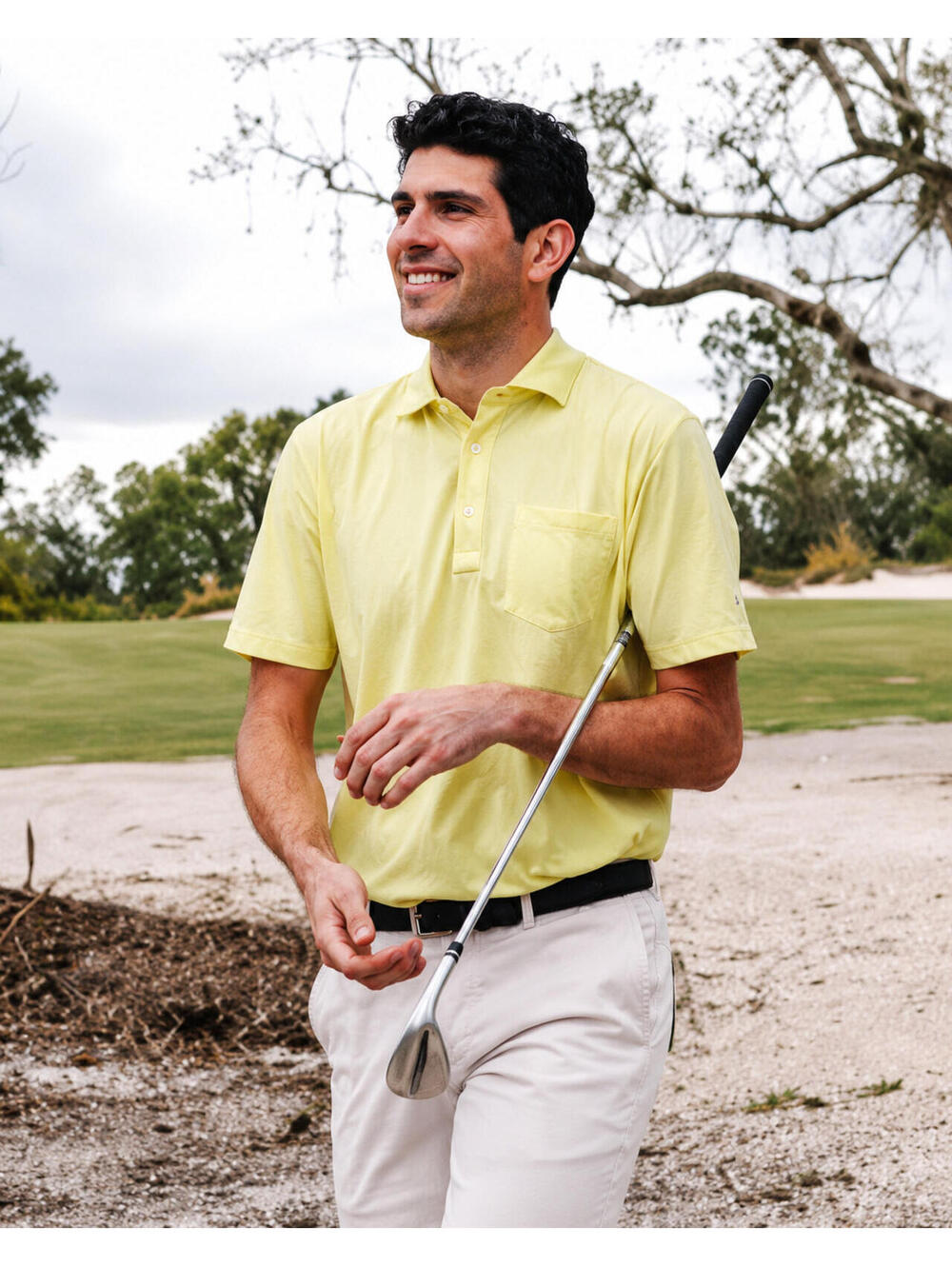 NEW Holderness & Bourne Strickland Polo Citron Yellow Men XL Cotton Stretch NWT